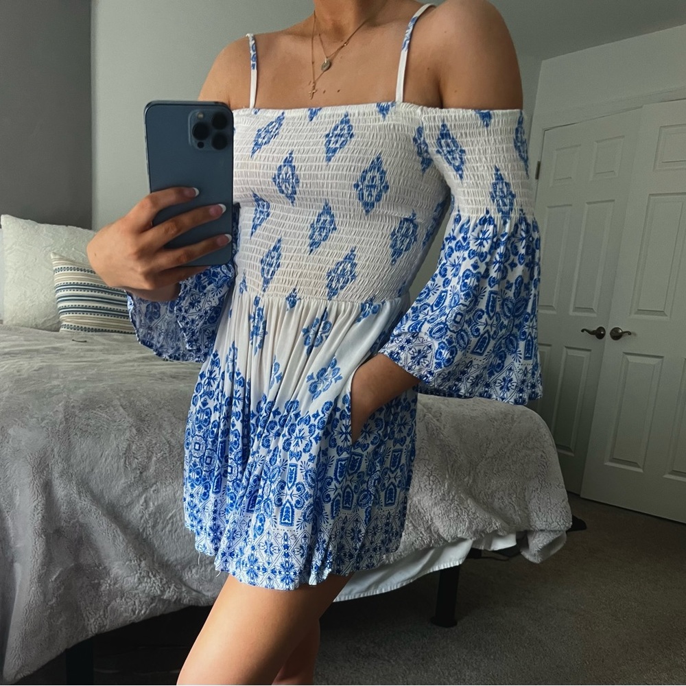 BLUE AND WHITE ROMPER DRESS